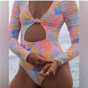 Billabong Honolua Bay Floral Swimsuit Hot Coral
